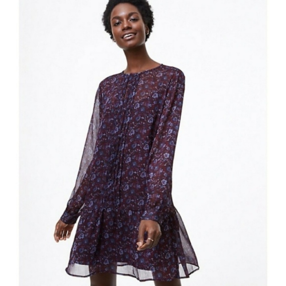 Ann Taylor Floral Pleated Flounce Dress